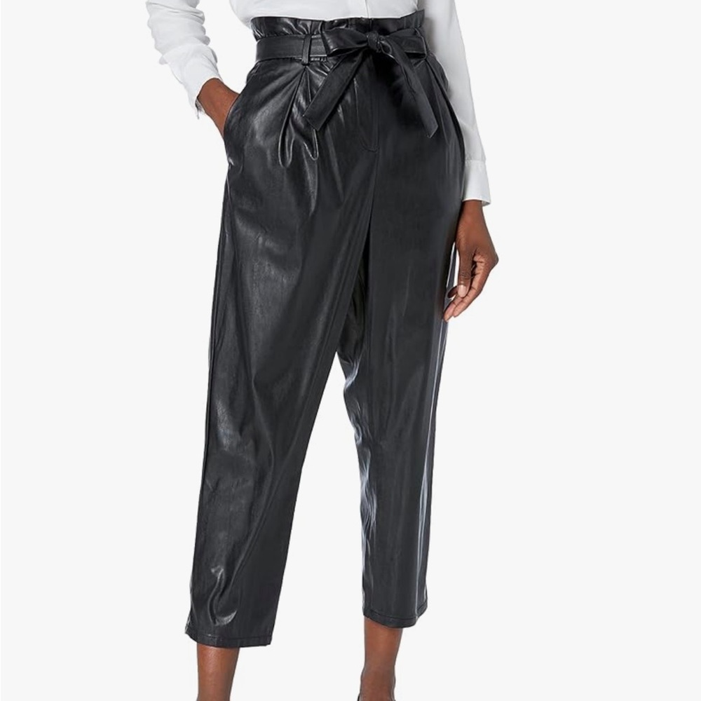 BCBGMaxAzria Faux Leather Paperbag Pants | High-Rise Tie Waist | Size S
